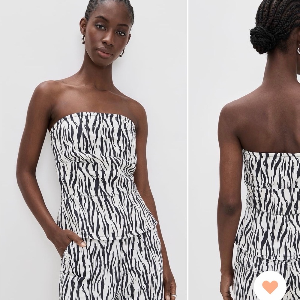 ROTATE Black and White Zebra Print Strapless Top